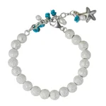 Sterling silver and cultured pearl beaded charm bracelet, 'Sparkling Waves' - Artisan Crafted Silver Bracelet with Starfish Charm
