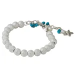 Sterling silver and cultured pearl beaded charm bracelet, 'Sparkling Waves' - Artisan Crafted Silver Bracelet with Starfish Charm