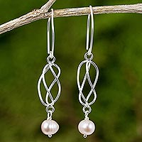 Pendientes colgantes de perlas cultivadas y plata de primera ley - Pendientes colgantes de plata de ley y perlas cultivadas rosas