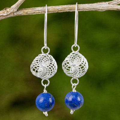 Lapis lazuli and sterling silver dangle earrings, Snowfall in Blue