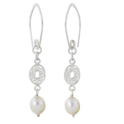 Hand Crafted Cultured Pearl and Sterling Silver Earrings