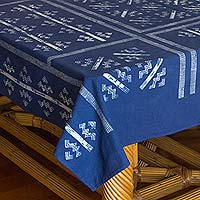 Cotton batik tablecloth, 'Hill Tribe Zigzag'  - Thai Hill Tribe Handcrafted Batik Tablecloth (59x118)