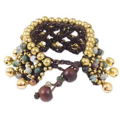 Jaspis-Perlen-Armband-Armband, 'Bohemian Voice - Messingglocken und Jaspis an handgefertigtem Armband-Armband