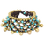 Calcite beaded wristband bracelet, 'Bohemian Voice' - Brass Bells and Turquoise Color Gems on Handcrafted Bracelet thumbail