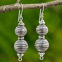 Silver dangle earrings, 'Karen Globe' - Artisan Crafted Silver Dangle Earrings from Thailand