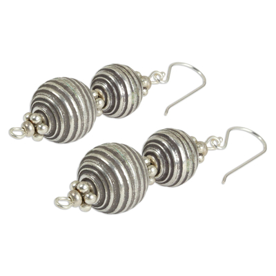 Silver dangle earrings, 'Karen Globe' - Artisan Crafted Silver Dangle Earrings from Thailand