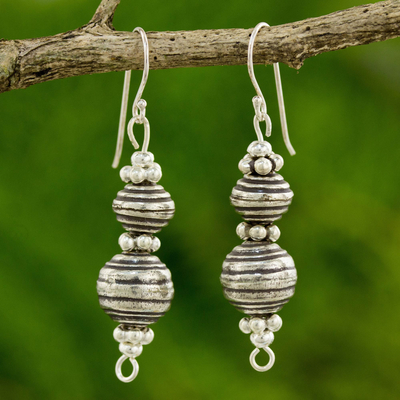 Silver dangle earrings, 'Worldly Karen' - Hand Crafted Silver Dangle Earrings with Oxidized Finish