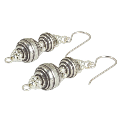 Silver dangle earrings, 'Worldly Karen' - Hand Crafted Silver Dangle Earrings with Oxidized Finish