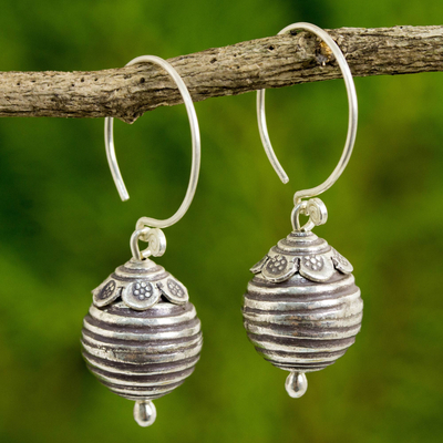 Silver dangle earrings, 'Karen New Year' - Artisan Crafted 950 Silver Dangle Earrings from Thailand