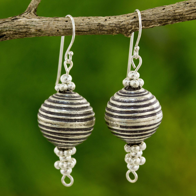 Silver dangle earrings, 'Karen Joyful' - Artisan Crafted Silver Dangle Earrings with Oxidized Finish