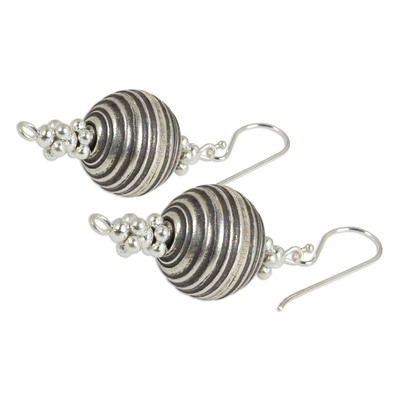 Silver dangle earrings, 'Karen Joyful' - Artisan Crafted Silver Dangle Earrings with Oxidized Finish