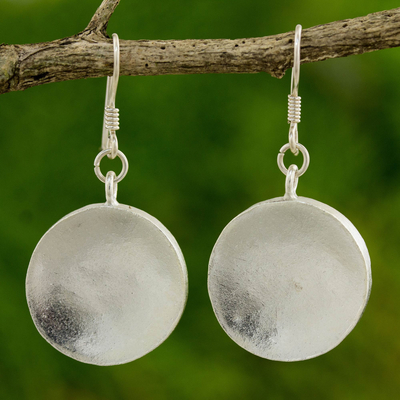 Silver dangle earrings, 'Full Moon' - Hand Crafted Silver Dangle Earrings from Thailand