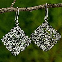 Sterling silver dangle earrings, 'Freedom Square' - Hand Crafted Abstract Sterling Silver Dangle Earrings