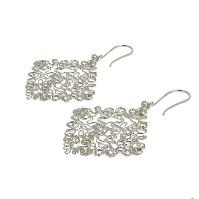 Sterling silver dangle earrings, 'Freedom Square' - Hand Crafted Abstract Sterling Silver Dangle Earrings
