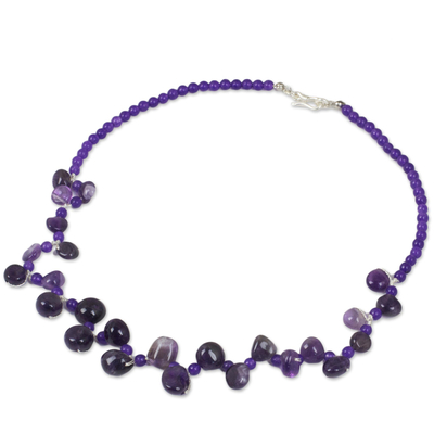 Amethyst beaded necklace, 'Natural Signature' - Purple Quartz Necklace with Free-Form Amethysts
