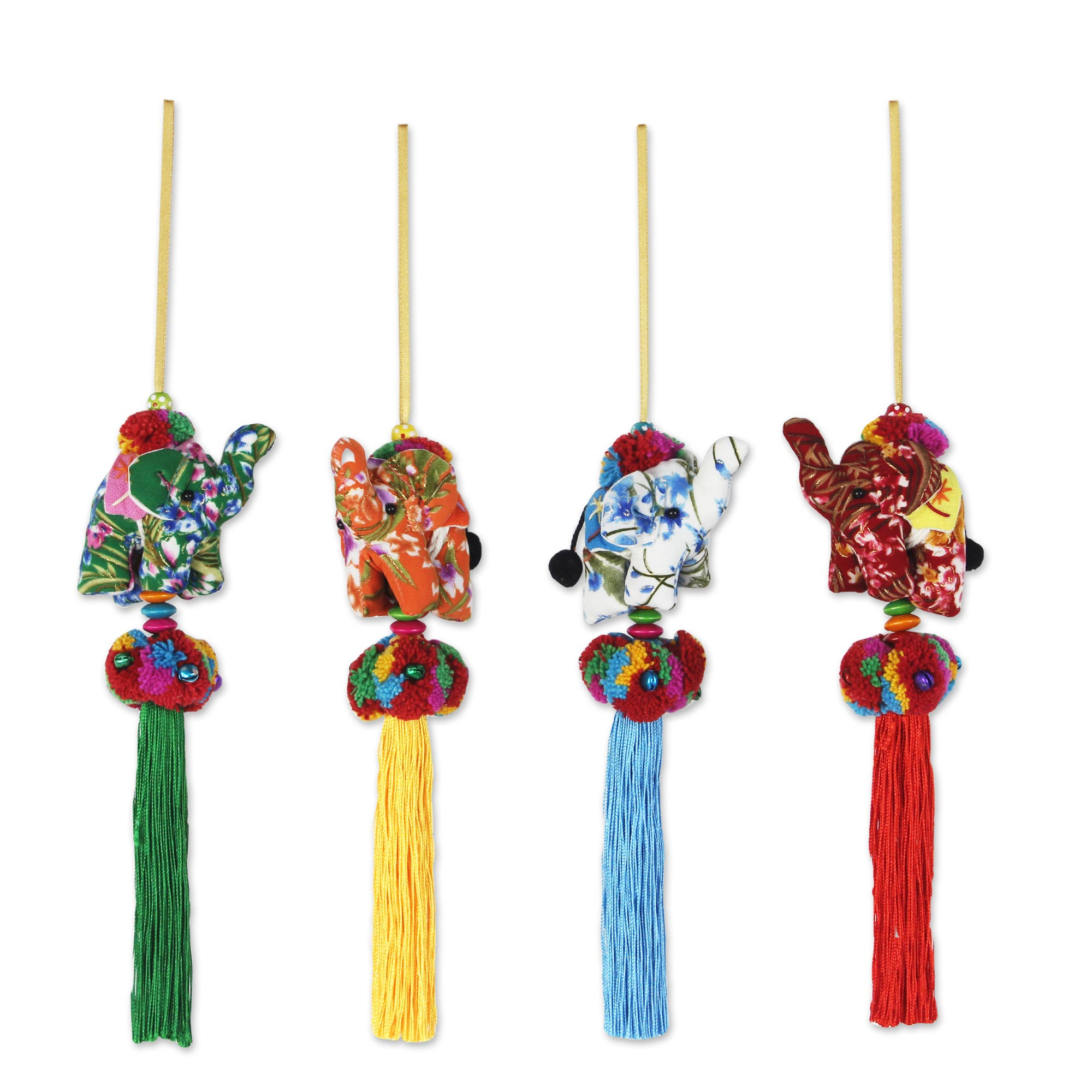 UNICEF Market | Set of 4 Multicolor Thai Elephant Ornaments Crafted by ...