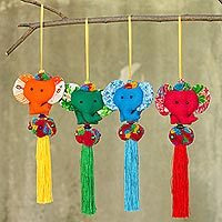 Cotton ornaments, 'Happy Thai Elephants' (set of 4) - 4 Artisan Crafted Multicolor Thai Cotton Elephant Ornaments