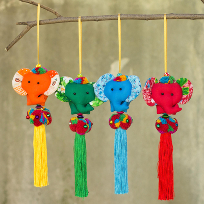 Cotton ornaments, Happy Thai Elephants (set of 4)