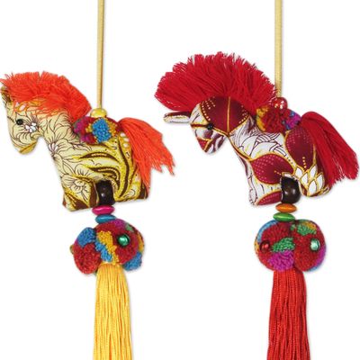 Baumwollornamente, (4er-Set) - Kunsthandwerklich gefertigte mehrfarbige Pferdeornamente aus thailändischer Baumwolle (4)