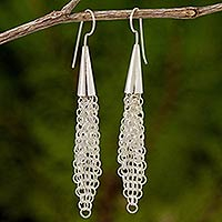 Pendientes colgantes de plata de ley, 'Chain Mail Lily' - Pendientes de plata 925 estilo cota de malla hechos a mano artesanalmente