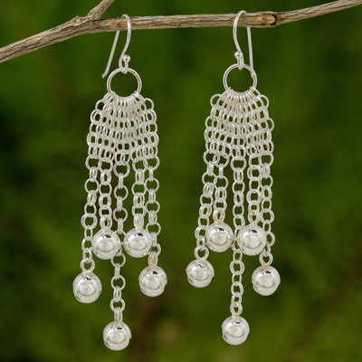 Sterling silver chandelier earrings, 'Chain Mail Dewdrops' - Fair Trade 925 Sterling Silver Earrings Handcrafted in Thai