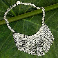 Sterling silver statement necklace, 'Moonlight Waterfall' - Sterling Silver Cascade Statement Necklace from Thailand