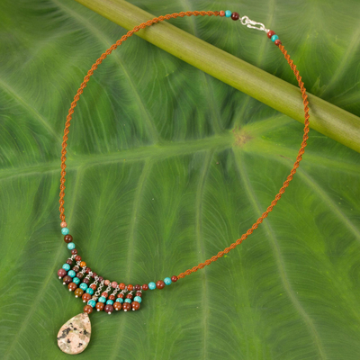 Jasper and calcite beaded pendant necklace, 'Sweet Rain' - Hand Crafted Jasper and Calcite Pendant Necklace