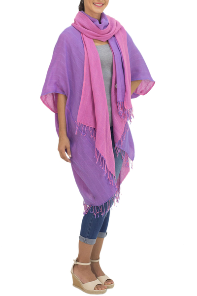 Set aus Kimonojacke und Schal aus Baumwolle - Kunsthandwerklich gefertigte Baumwoll-Kimonojacke und Schal aus Thailand