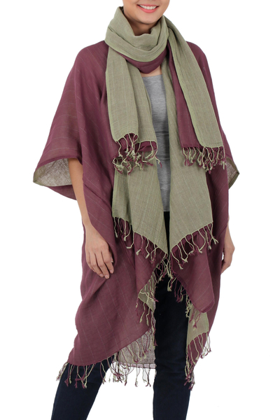 Cotton kimono jacket and scarf set, 'Subtle Chic' - Hand Crafted 100% Cotton Jacket and Scarf Set from Thailand