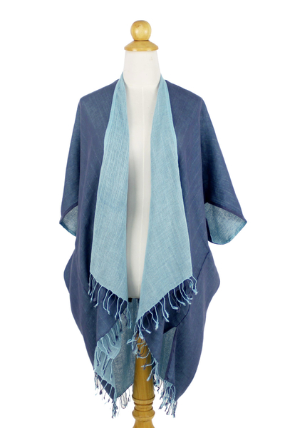 Conjunto de chaqueta kimono y bufanda de algodón - Conjunto de chaqueta y bufanda azul 100% algodón de Tailandia