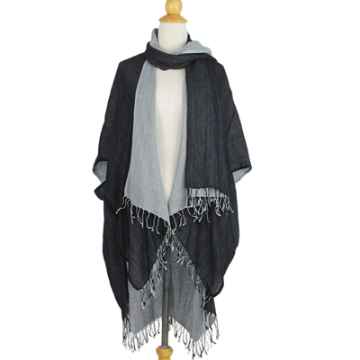 Set aus Kimonojacke und Schal aus Baumwolle - Kunsthandwerklich gefertigte Jacke und Schal aus 100 % Baumwolle in Schwarz und Grau
