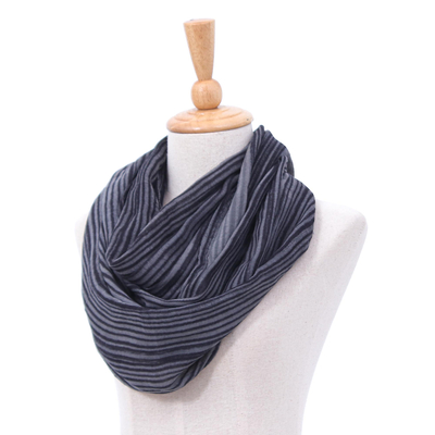 Cotton infinity scarf, 'Smoke' - Hand Woven 100% Cotton Infinity Scarf in Black and White