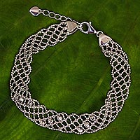 Sterling silver chain bracelet, 'Braided Lace' - Sterling Silver Five-Strand Braid Bracelet