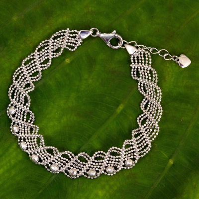 Sterling silver chain bracelet, 'Adorable Lace' - Sterling Silver Five-Strand Braided Ball Chain Bracelet