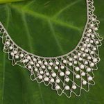 Cultured pearl statement necklace, 'White Lily Waterfall' - Handcrafted Cultured Pearl and Silver Statement Necklace