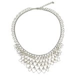 Cultured pearl statement necklace, 'White Lily Waterfall' - Handcrafted Cultured Pearl and Silver Statement Necklace