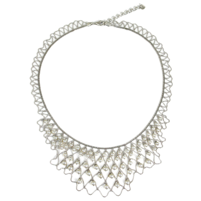 Collar llamativo de perlas cultivadas - Collar llamativo hecho a mano con perlas cultivadas y plata