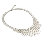 Cultured pearl statement necklace, 'White Lily Waterfall' - Handcrafted Cultured Pearl and Silver Statement Necklace