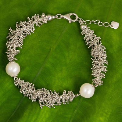 Pulsera con cuentas de perlas cultivadas - Pulsera artesanal de plata esterlina tailandesa y perlas cultivadas