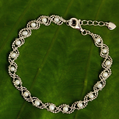 Pulsera con cuentas de perlas cultivadas - Brazalete de plata esterlina y perlas cultivadas hecho a mano tailandesa