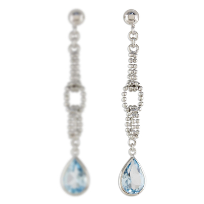Blue topaz dangle earrings, 'After the Rain' - Handcrafted Sterling Silver and Blue Topaz Dangle Earrings