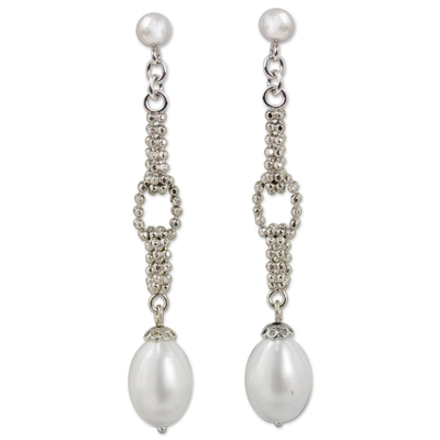 Cultured pearl dangle earrings, 'Moonlight Chandeliers' - Cultured Freshwater Pearl Chandelier Earrings from Thailand