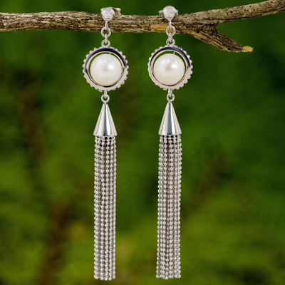 Pendientes cascada de perlas cultivadas - Pendientes de cascada hechos a mano con perlas cultivadas de Tailandia