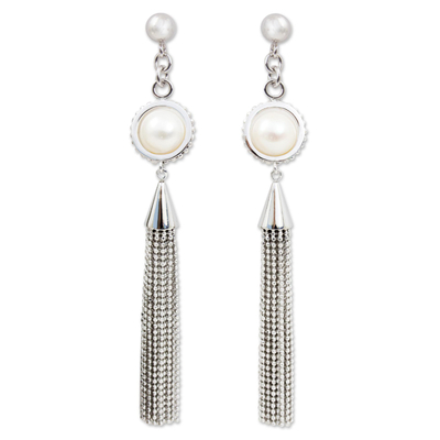 Cultured Pearl Handcrafted Waterfall Earrings from Thailand