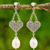 Aretes candelabro de perlas cultivadas - Aretes de candelabro con forma de corazón y perlas cultivadas de Tailandia