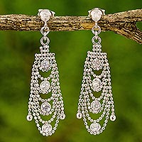 Sterling silver chandelier earrings, 'Glistening Chandeliers'