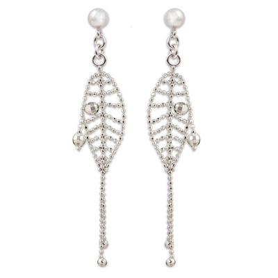Sterling silver waterfall earrings, 'Dreamcatcher Chandeliers' - Sterling Silver Beaded Waterfall Earrings from Thailand