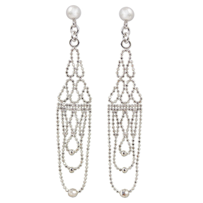 Kronleuchter-Ohrringe aus Sterlingsilber - Kronleuchter-Ohrringe aus Sterlingsilber mit Perlen aus Thailand