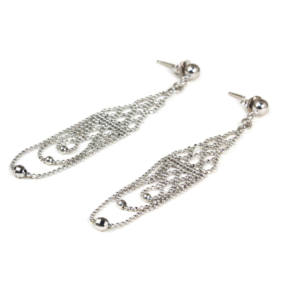 Sterling silver chandelier earrings, 'Regal Chandeliers' - Sterling Silver Beaded Chandelier Earrings from Thailand