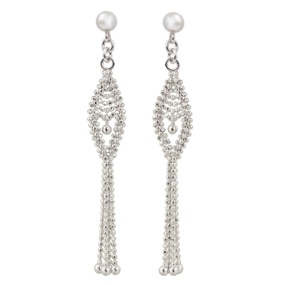 Sterling silver waterfall earrings, 'Falling Star' - Sterling Silver Beaded Waterfall Earrings from Thailand